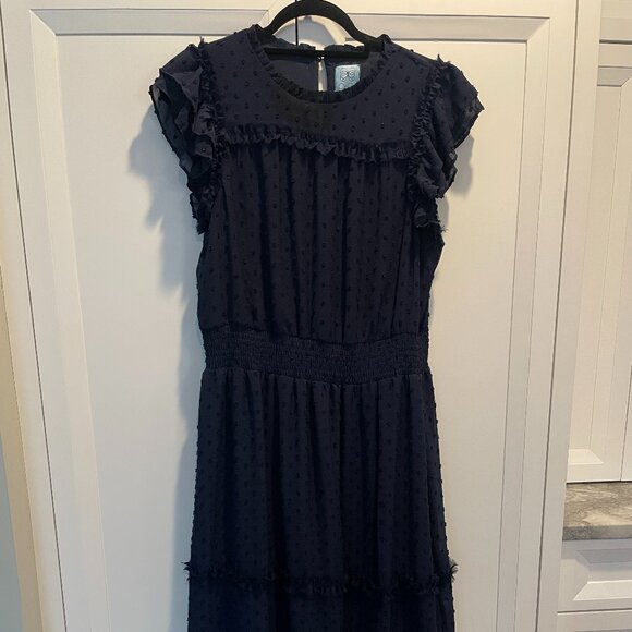 CeCe Sleeveless Clip Dot Midi Dress, Navy, XL, - Picture 2 of 4